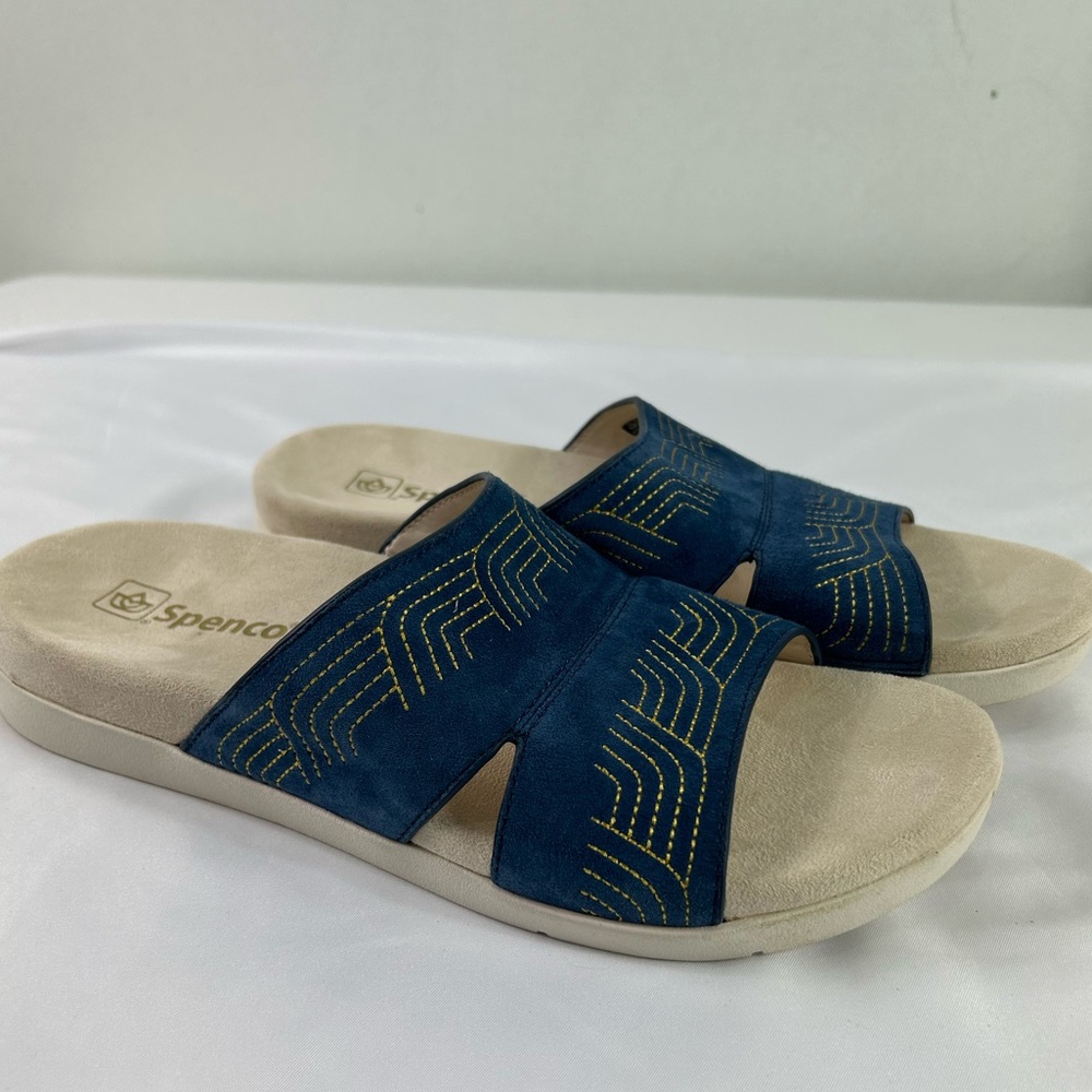 Spenco Twilight Ellie Women's Suede Leather Orthotic Slide Sandal Blue 9.5 EUC - Picture 2 of 14